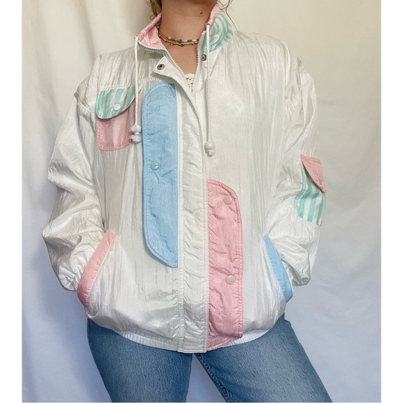 Primrose by Janeve Sport Vintage 80s Pastel Windbreaker Jacket